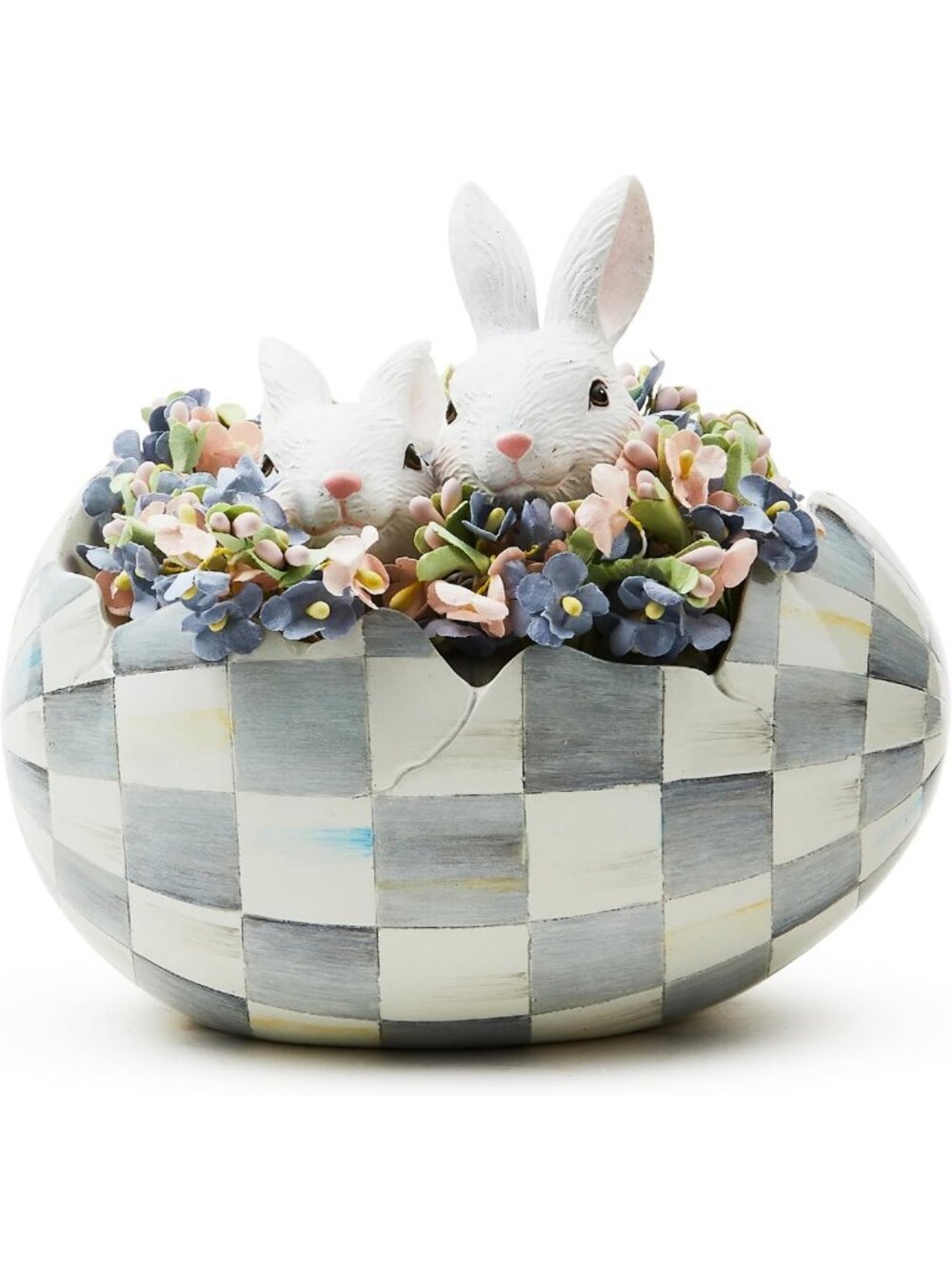 Cute Easter Bunny Decor - Peekaboo Egg, Spring Egg Decoration, Gray-White Check